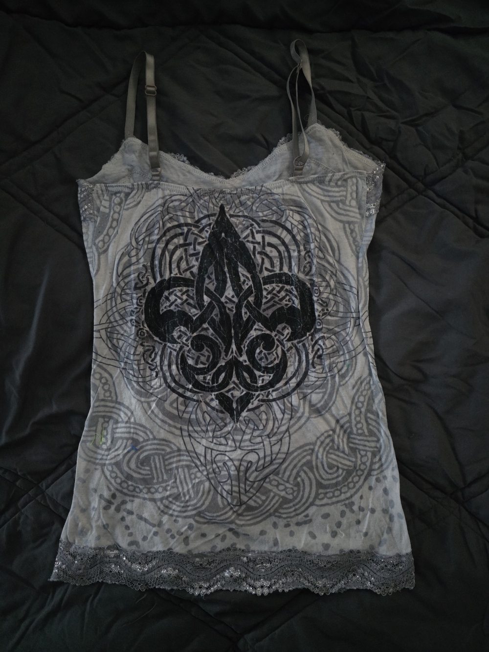 Maurices Gray Lace-Trim Fleur-de-Lis Stud Camisole Tank - Picture 4 of 6